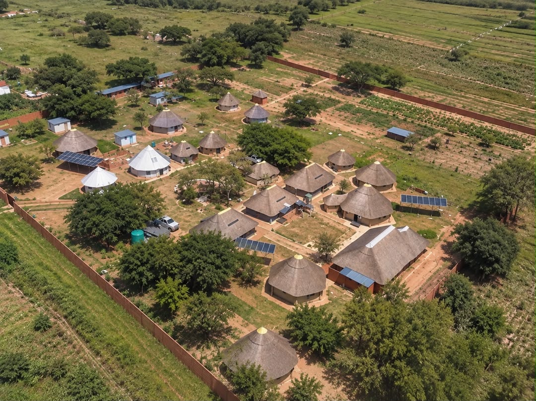Aerial view of the Shayanewako shelter compound in Chihota, Zimbabwe