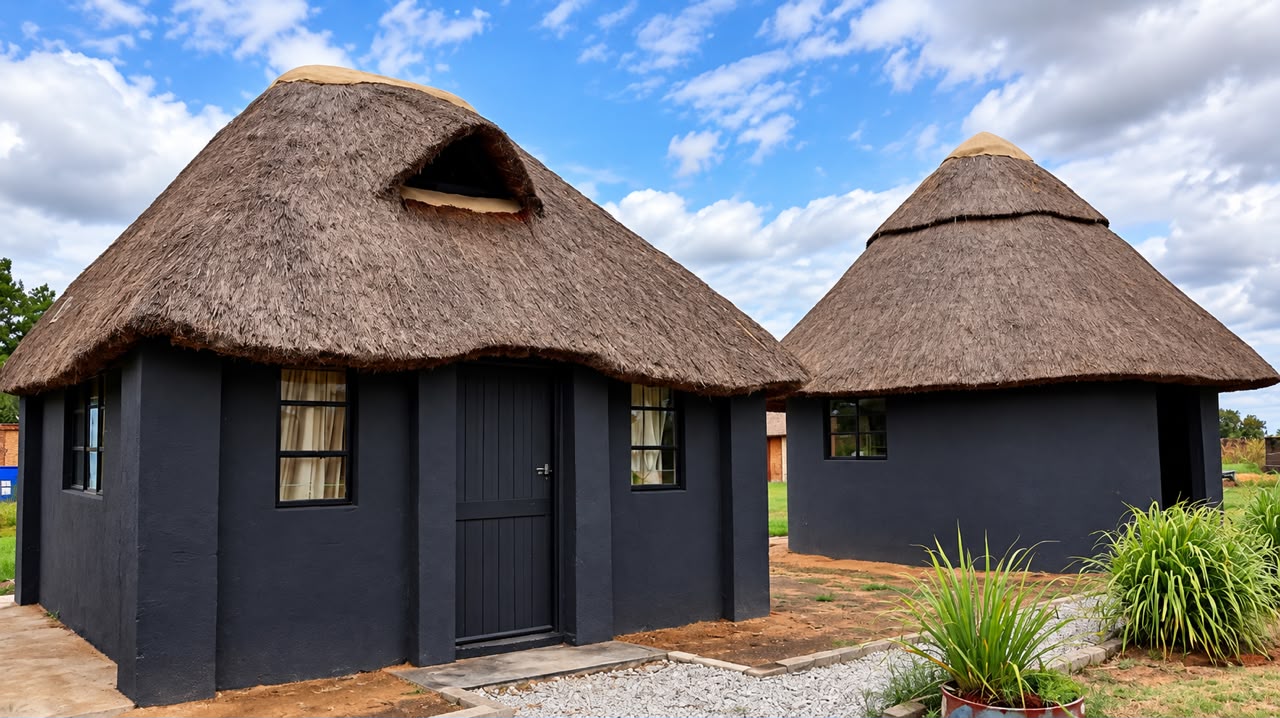 Two thatched-roof rondavels at the Shayanewako compound